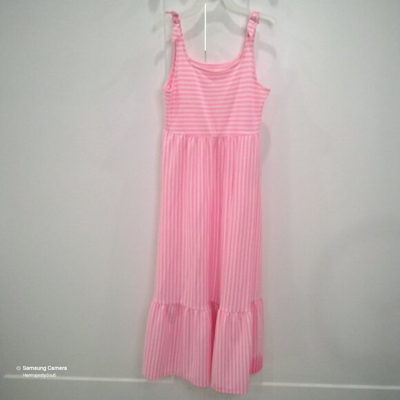 Cat & Jack Pink & White Striped Tie Strap Boho Maxi Dress Girl XL (14) NWT - Picture 1 of 3